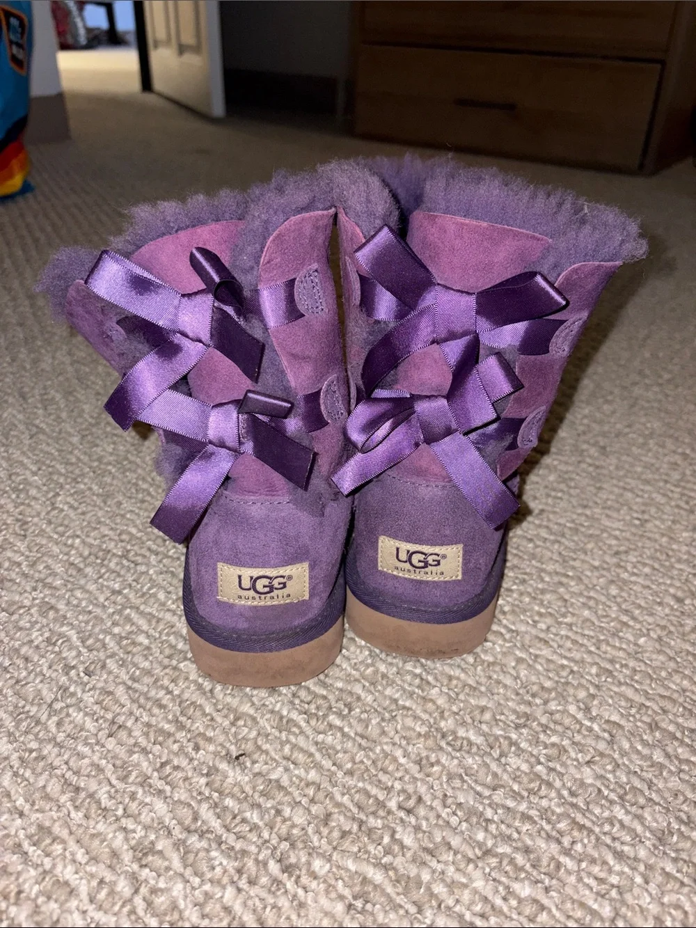 Kids Plush Purple Ugg Boots with Bow Back